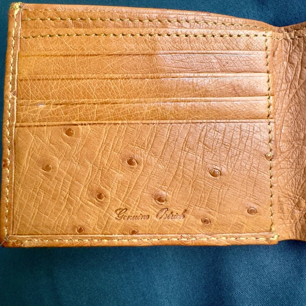 NWT Genuine Ostrich Leather Flat Fold Wallet and Magnetic Money Clip